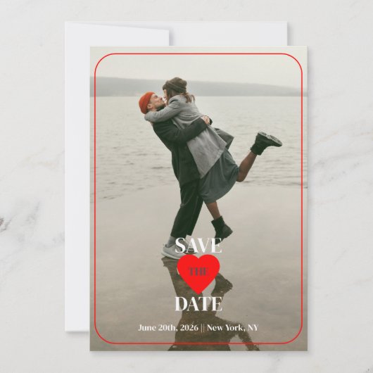 Bold red heart save the date (Voorkant)