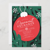 Bold Red Ornament Exchange Invitation Kaart (Voorkant)