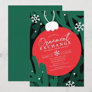 Bold Red Ornament Exchange Invitation Kaart