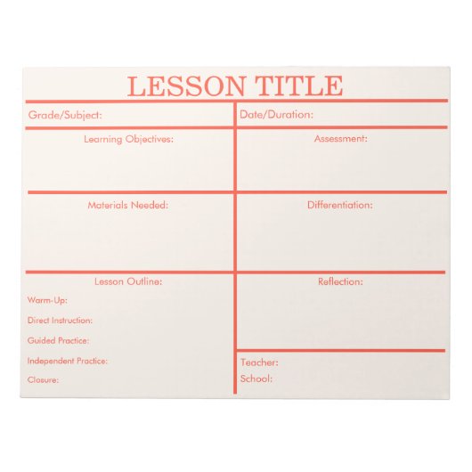 Bold Red Peach Retro Lesson Planner voor Docenten Notitieblok (Voorkant)
