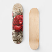 Bold Red Rose Decoupage Geïnspireerde collage Skateboard (Voorkant)