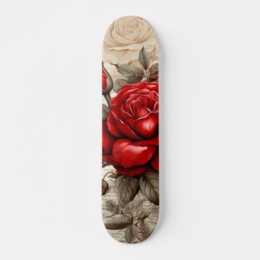 Bold Red Rose Decoupage Inspired Collage Skateboard (Voorkant)