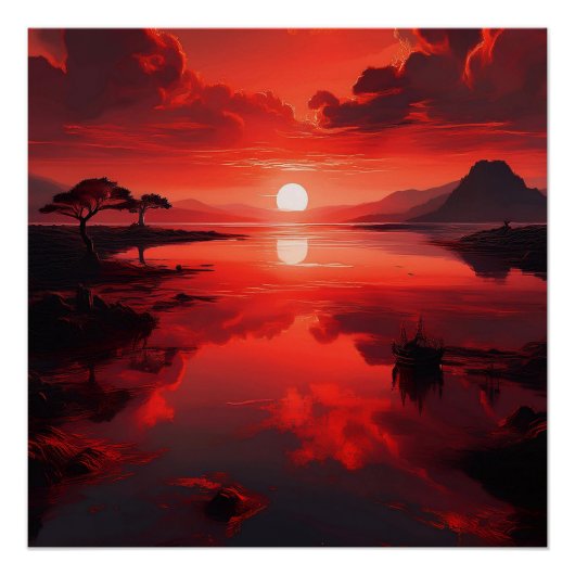 Bold Red Sunset Reflection – Schilderachtig Natuur Perfect Poster (Voorkant)