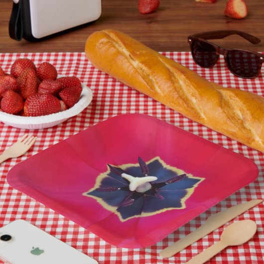 Bold Red Tulp Flower Macro Natuur Papieren Bordje (Picknick)