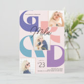 Bold Retro 3 foto Afstuderen aankondiging (Staand voorkant)