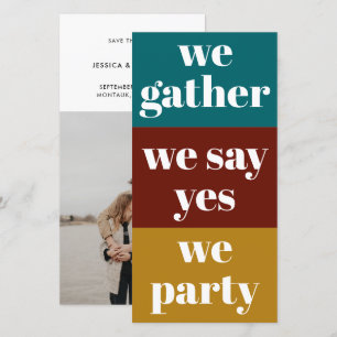 Bold Retro Colors Typografie Foto Weddenschap Save The Date
