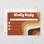 Bold Retro Groovy 70s Wavy Oranje bruin bruiloft RSVP Kaartje (Voorkant)