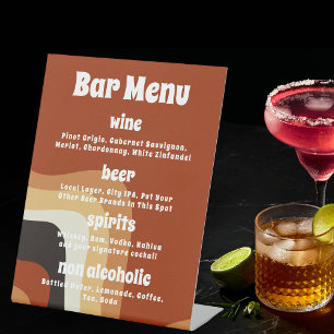 Bold Retro Groovy Oranje 70s Boho Wedding Bar Menu Reclamebord Met Voetstuk