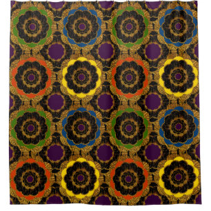 Bold Retro Mandala Hippie Boho Mod Flower Pattern Douchegordijn