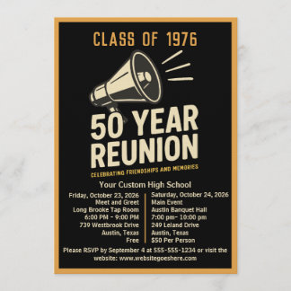 Bold Retro Megaphone 50 Year High School Reunion Kaart