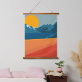 Bold Retro Mountain Scene - Rood en Blauw Minimali Hangend Wandkleed (Slaapkamer)