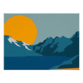 Bold Retro Mountain Scene - Rood en Blauw Perfect Poster (Voorkant)