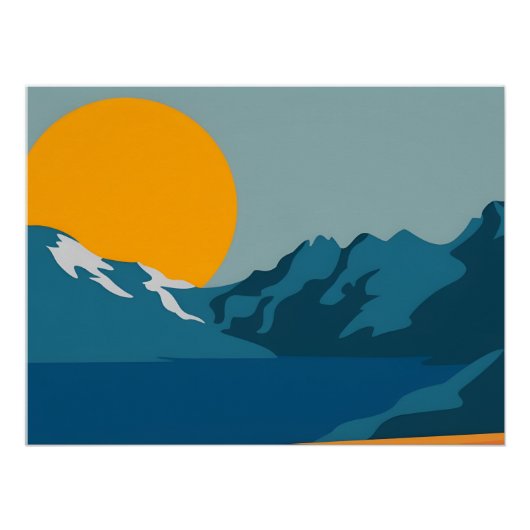 Bold Retro Mountain Scene - Rood en Blauw Perfect Poster (Voorkant)