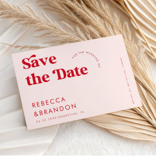 Bold Retro Pink & Red Typography Modern Wedding Save The Date