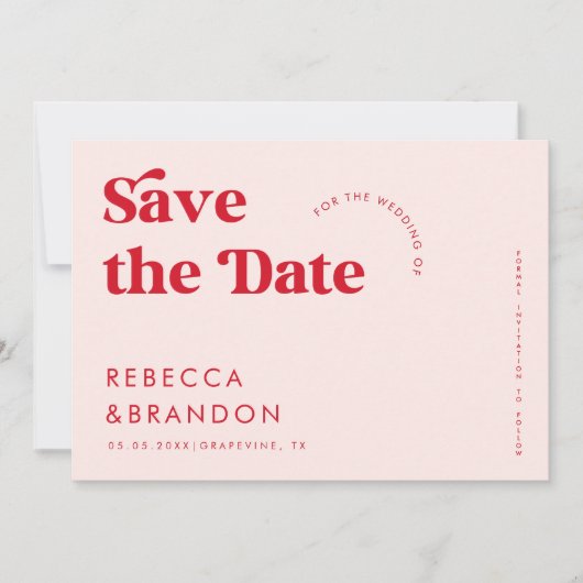 Bold Retro Pink & Red Typography Modern Wedding Save The Date (Voorkant)