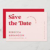 Bold Retro Pink & Red Typography Modern Wedding Save The Date (Voorkant / Achterkant)