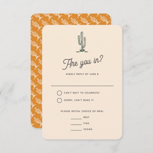 Bold Retro Saguaro Cacti - Woestijnschap RSVP Kaartje (Voorkant / Achterkant)