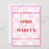 Bold Retro Typografie Roze Rode Vibrant Save The Date (Achterkant)