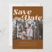 Bold Retro Typography Groovy Brown Photo Weddensch Save The Date (Voorkant)