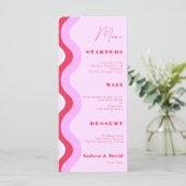 Bold Retro Wave Curvy Stripes Pink and Red Wedding Menu (Staand voorkant)