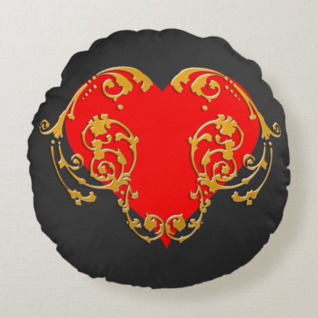 Bold Romantic Valentijn Red Gothic Heart Throw Pil Rond Kussen (Voorkant)