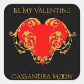 Bold Romantic Valentijn Red Gothic Heart Vierkante Sticker (Voorkant)
