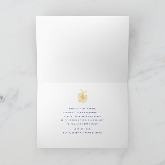 Bold Rosh Hashanah Joods Nieuwjaar Goud Appel Blau Kaart (Binnen)