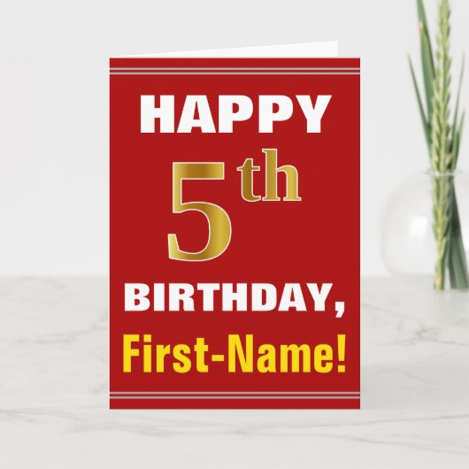 Bold, Rouge, Faux Gold 5e anniversaire avec carte (Devant)