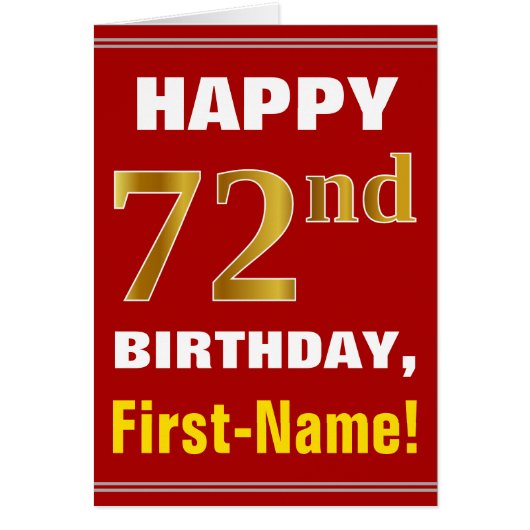 Bold, Rouge, Faux Gold 72e anniversaire avec carte (Devant)