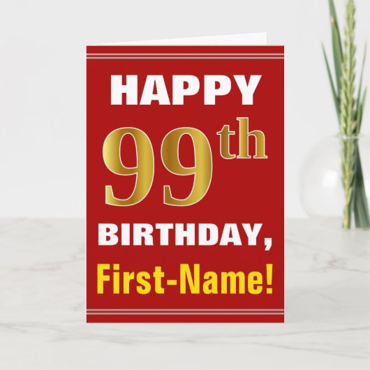 Bold, Rouge, Faux Gold 99e anniversaire avec carte (Devant)