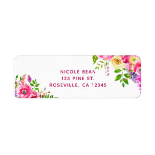 Bold roze lente botanische bruiloft van Bright Flo Etiket