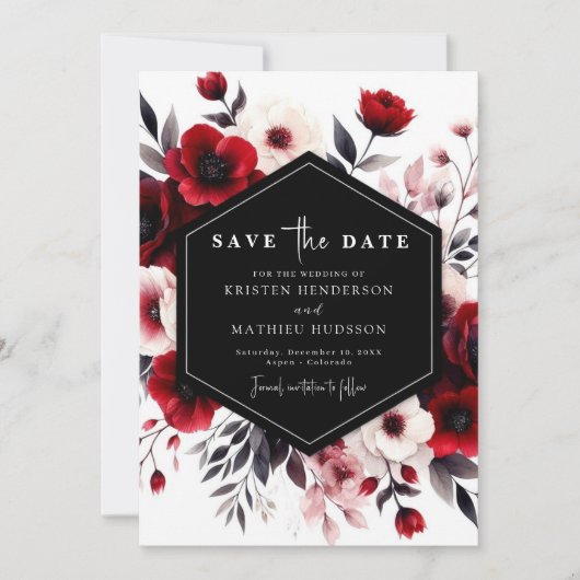 Bold Rustic Crimson Red Wedding Save The Date (Voorkant)