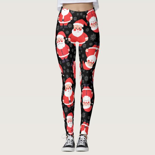 Bold Santa Claus Black Novelty Party Leggings (Voorkant)