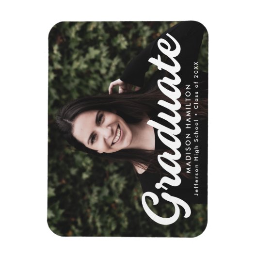 Bold Script Photo Afstuderen Aankondiging Magneet (Verticaal)