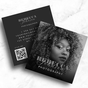 Bold Script Typografie Fotografie Qr Code Fotograf Vierkante Visitekaartje