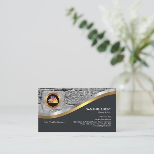 Bold Silver Brick Wall Builder Visitekaartje (Staand voorkant)