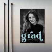 Bold Sky Blue Typografie Foto Afstuderen Magnetische Uitnodiging