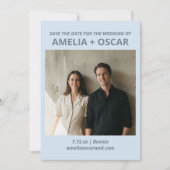 Bold Soft Blue Photo Modern Typography Wedding Save The Date (Voorkant)