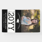 Bold Sporty Black en White Photo Afstuderen Spandoek (Horizontaal)