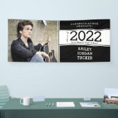 Bold Sporty Black White Photo Afstuderen Spandoek (Beurs)