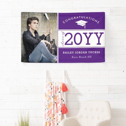 Bold Sporty Paars Photo Afstuderen Spandoek (Insitu)