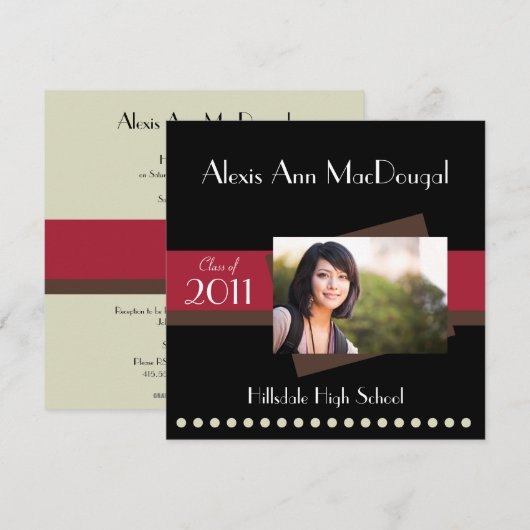 Bold Stripe Afstuderen Aankondiging (rood) (Voorkant / Achterkant)