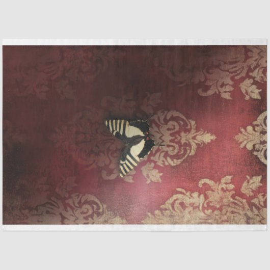 Bold Stripes Butterfly op Maroon Damask Wall Tissuepapier (Voorkant)