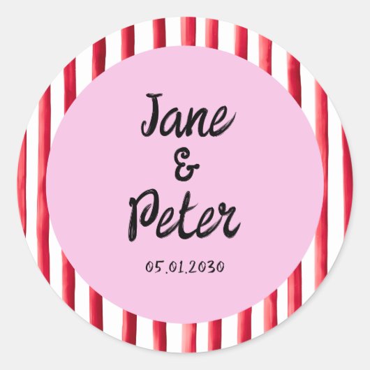 Bold Stripes Modern Red and Pink Wedding Stickers (Devant)