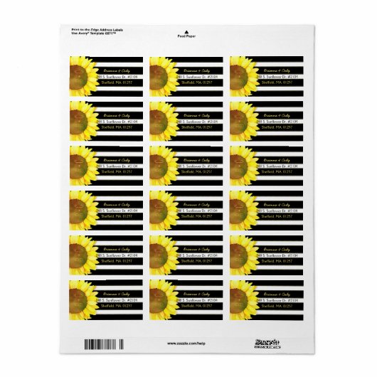 Bold Stripes Waterverf Sunflower Wedding Etiket (Full Sheet)