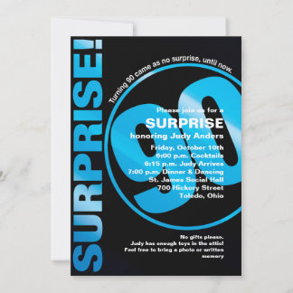 Bold Surprise Birthday Invitation - Blue 90th Kaart