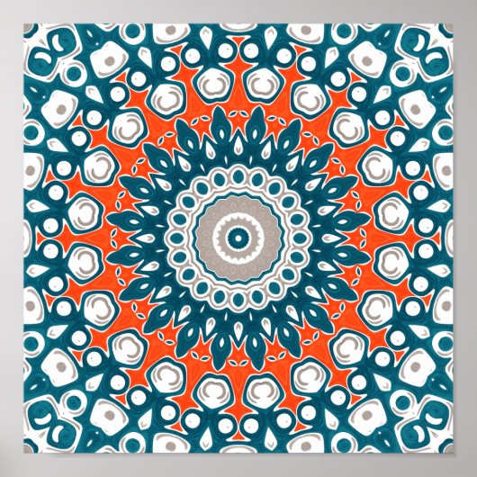 Bold Teal and Coral Symmetrical Mandala Poster (Voorkant)