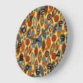 Bold Tribal Leaf Pattern Boho Abstract Grote Klok (Hoek)