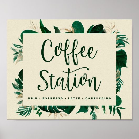 Bold Tropical Leaves Coffee Station Wedding Sign Poster (Voorkant)