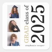 Bold Typografie 3 foto's White 2023 Afstuderen Vierkante Sticker (Voorkant)